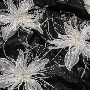 Pure white lace feather pearl crystal flower